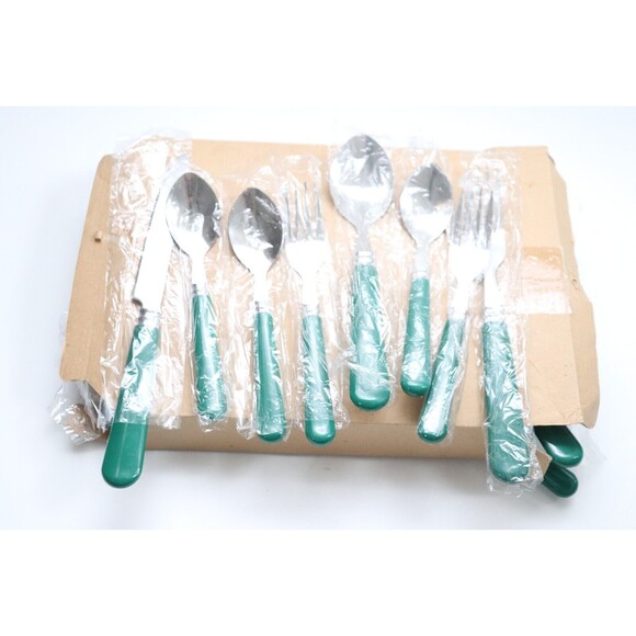 Vintage‎ Set of 40 Gibson Christmas Charm Flatware Silverware with Green Handle - Picture 1 of 3